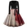 Halloween Print Flare Dress For Women Long Sleeve Dress Hollow Party Casual Dresses