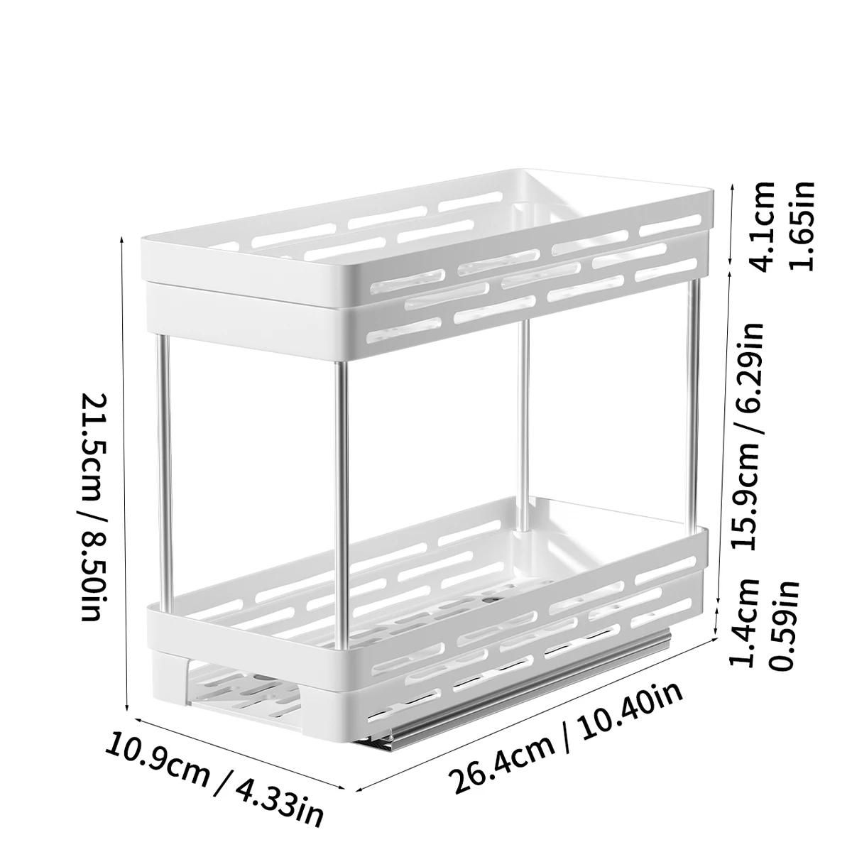 Kitchen Cabinet Storage Organizer Pull-out Seasoning Bottle Storage Rack Sliding 2 Tier Plastic Organizer Shelf