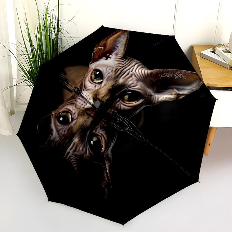 Vzor černá bezsrstá kočka, automatický skládací deštník, přenosný a skládací design, 8 výztuh, vánoční nebo narozeninový dárek.