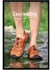 Men's 2024 Breathable Genuine Leather Summer Beach Sandals – Soft Sole, Hollow Design.