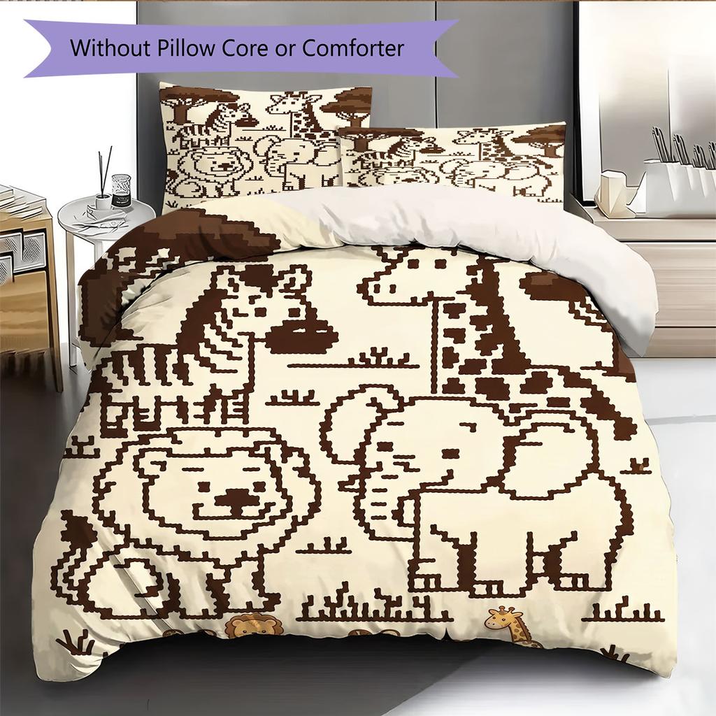 Custom Name,Cute Safari Animal Series Pattern Bedding Home Decoration Birthday Gift ( 1 Duvet Cover + 2 Pillowcase, Without Core),fan Merchandise.