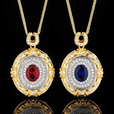 Autumn And Winter Jewelry Simulation Corundum Gold Retro Court Design Pendant Necklace Main Stone 8 * 10