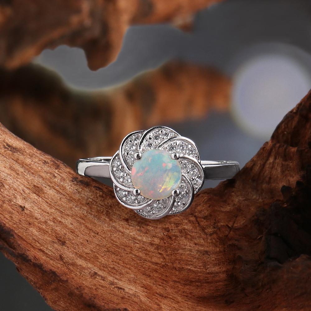 Elegant Flower Shape Clasp Ring Earrings Pendant Necklace Set Natural Opal S925 Silver Fine Jewelry for Women's Banquet Gifts