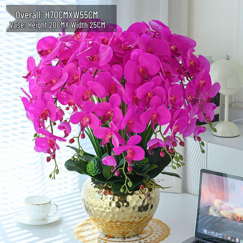 Artificial Phalaenopsis Floral Arrangement for Living Room Display - Potted Decoration for TV Cabinet