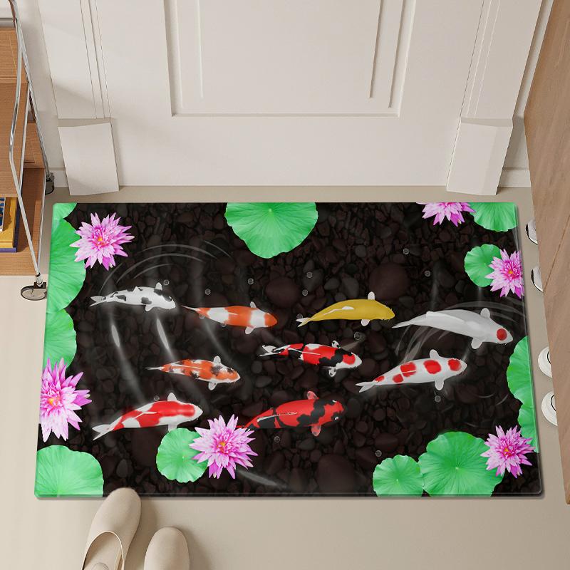 .3D Koi Fish Print Bath Rug Absorbent Memory Foam Floor Mat For Kitchen Floor Laundry Room Soft Bedroom Bedside Mat