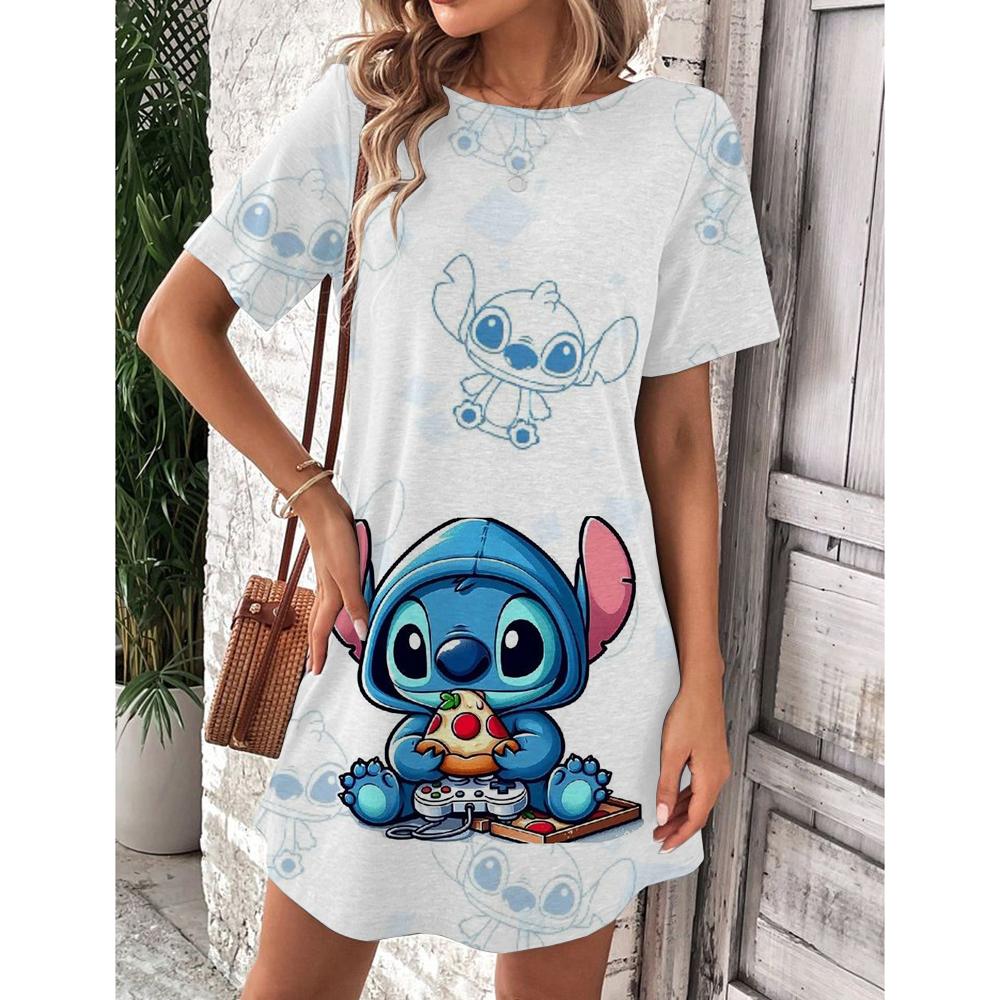 Women's Summer Cartoon Short Sleeve Round Neck T-shirt Dress Fashion Sleeping Skirt Basic Daily Dress