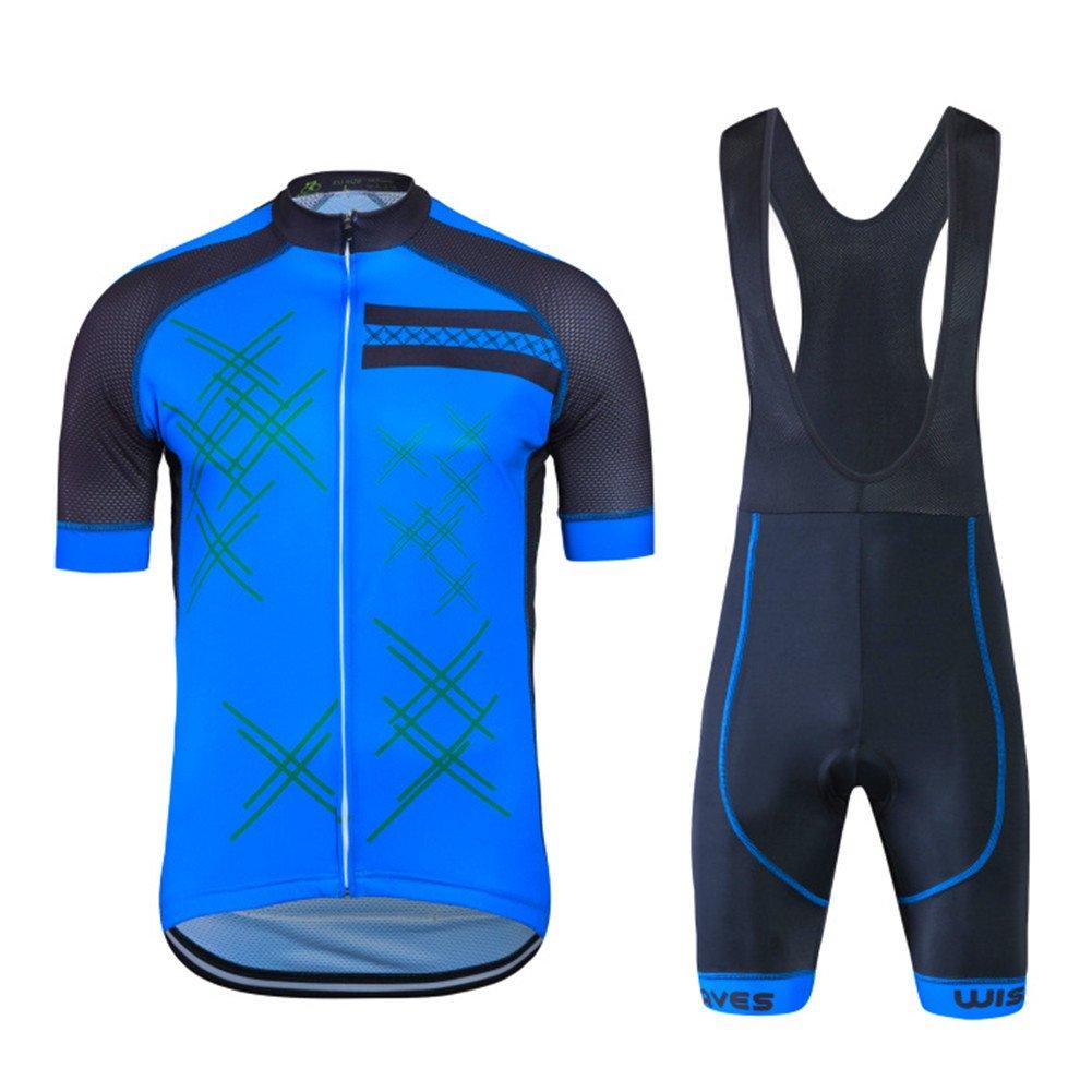 Wisdom Leaves Bib Pants and Cycling Jersey Short Breathable and for Summer Men's Set, Sleeve, Moisture-Wicking (XXL, Blue)