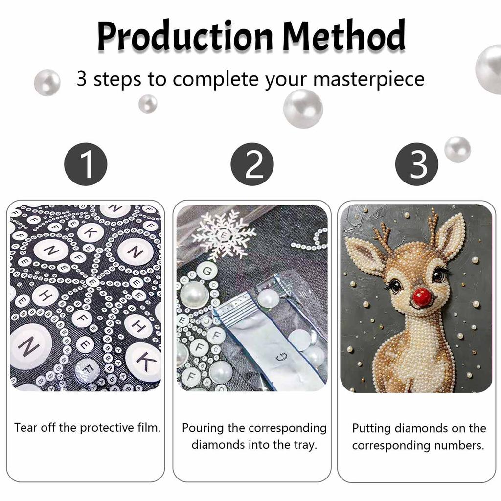 Frameless Pearl Painting Kit Cute Reindeer Aesthetic Wall Art DIY Sparkling Bead Canvas Room Decor Creative Craft