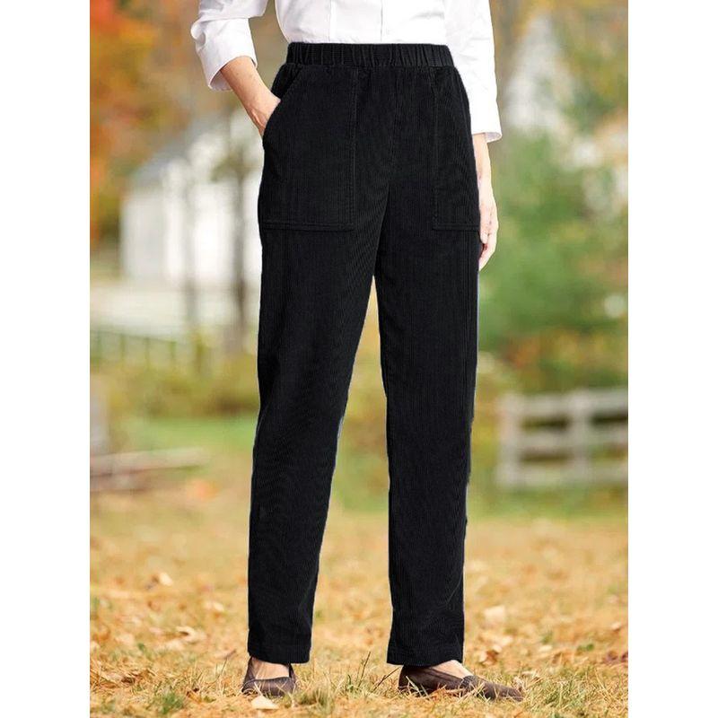 

European and American Cross-Border Export Autumn and Winter Women Casual Long Pants Loose Corduroy Pocket Straight Pants Solid Plus size Black S (waist circumference 66)