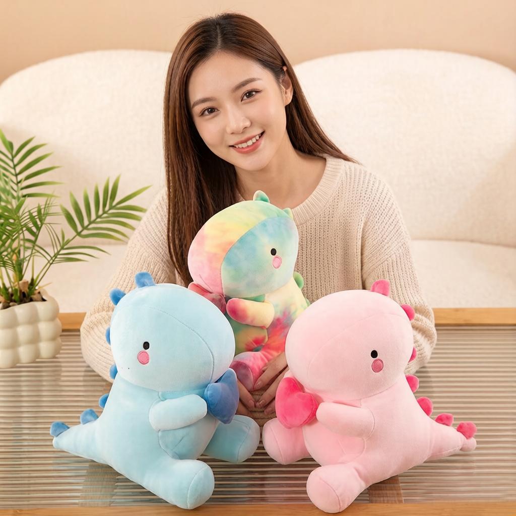 2030Cm Ultra Soft Dinosaur Doll Plush Toy Sitting Down Cotton Dino Cartoon Cute Animal Plushie Evil Corns Red Black Gift
