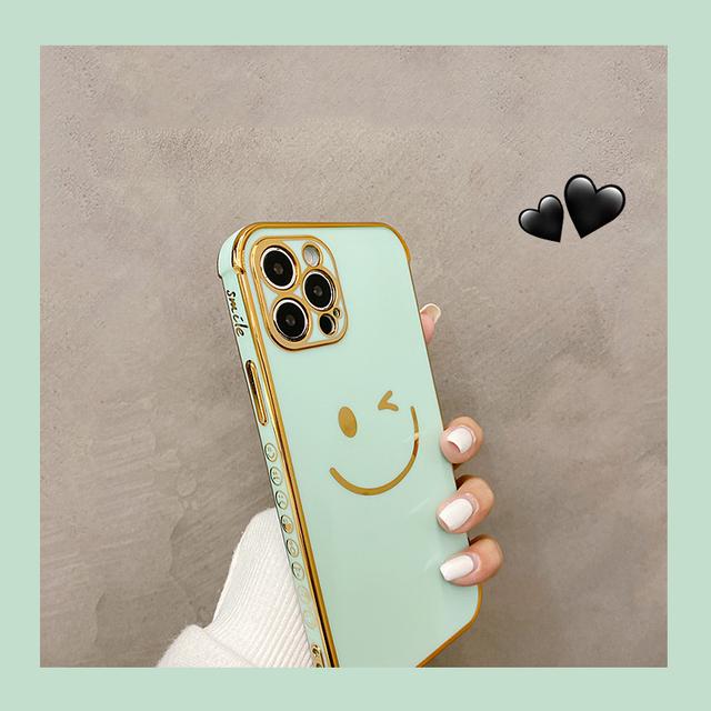 Luxury Gold Plated Cute Smiley Pattern Bumper Case For Iphone 13 12 11 Pro Xs Max X Xr 7 8 Plus Soft Silicone Protection Cover