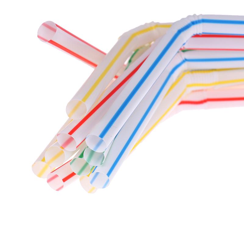 100Pcs/Set Curved Plastic Drinking Straw Cocktail Lounge Wedding Birthday Party