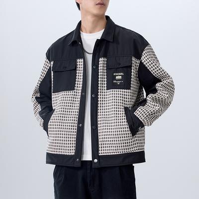 American Retro High-End Plaid Lapel Tooling Jacket Men'S Season Trend Brand Loose Coat
