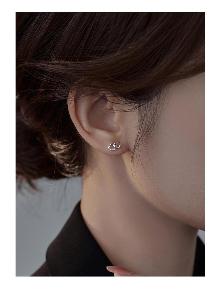 Banyan Tree S925 Silver Sweet Double Heart Earrings for Women