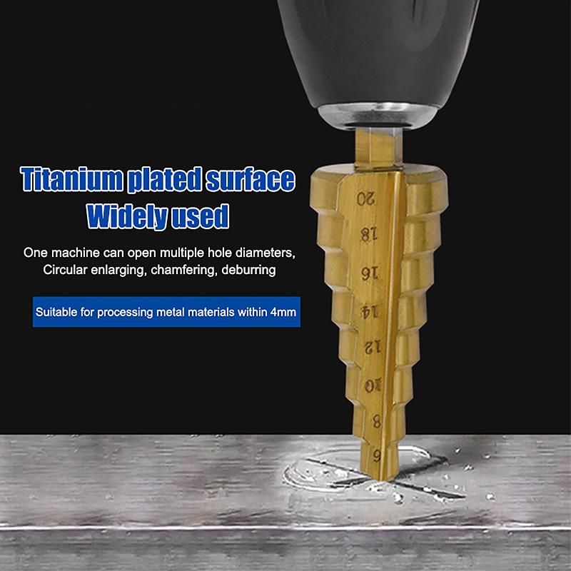 

Hexagonal Handle Titanium Plated Ladder Drill Tower Drill Bit Set 3-12/4-12/4-20Mm Small Three Piece Set one size