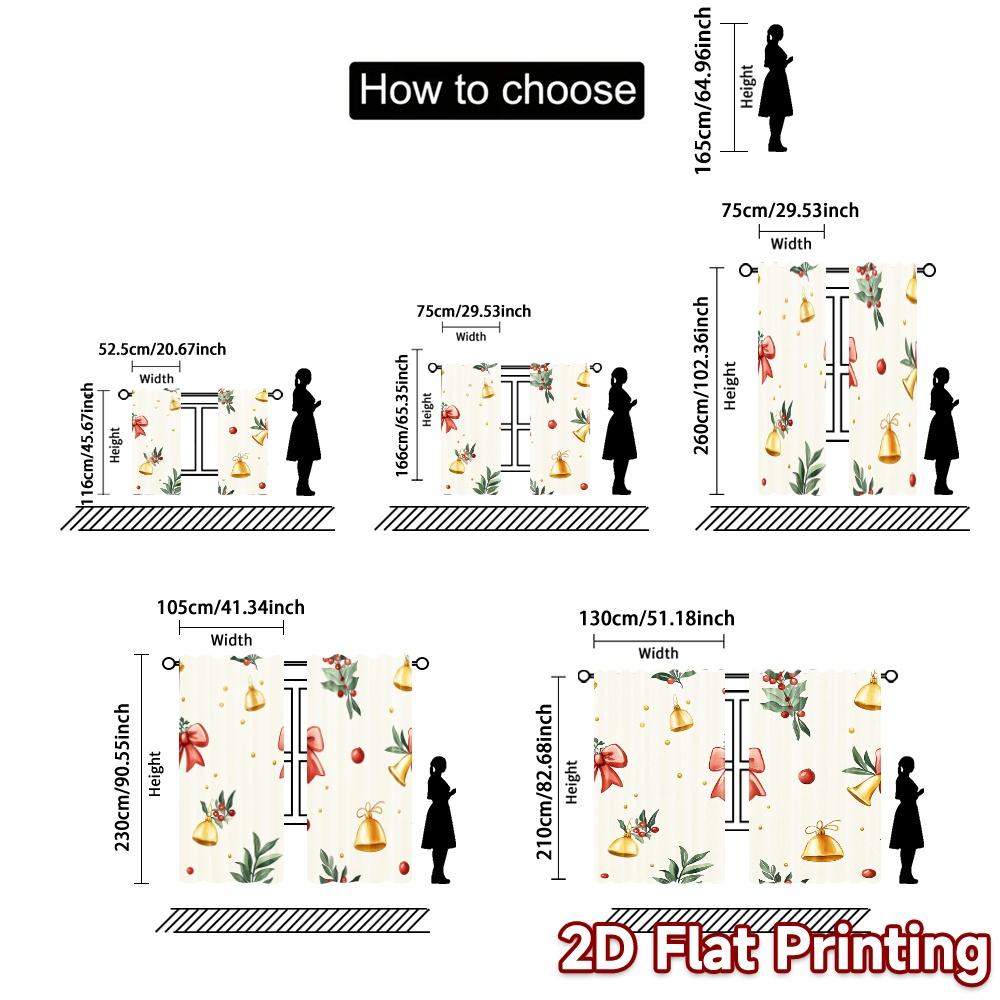 2pcs,Curtains Christmas Bells Holly Berries Baubles (4) Creative Modern Curtains Versatile Polyester Fabric Curtains Art Deco