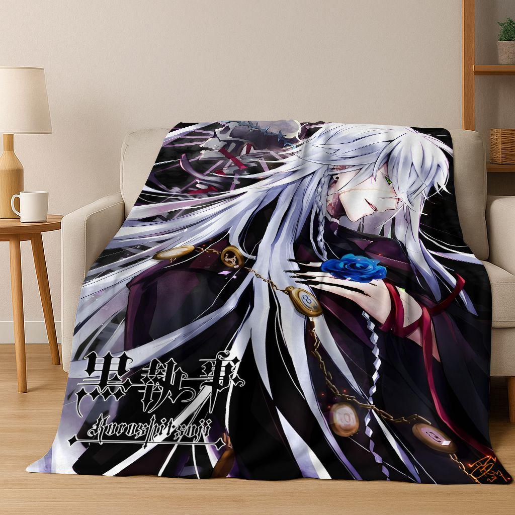 Anime Black Butler Sebastian Ciel Cartoon Cartoon Flannel Blanket,Cozy Soft Throw Blanket for Home Bedroom Bed Sofa Cover Kids