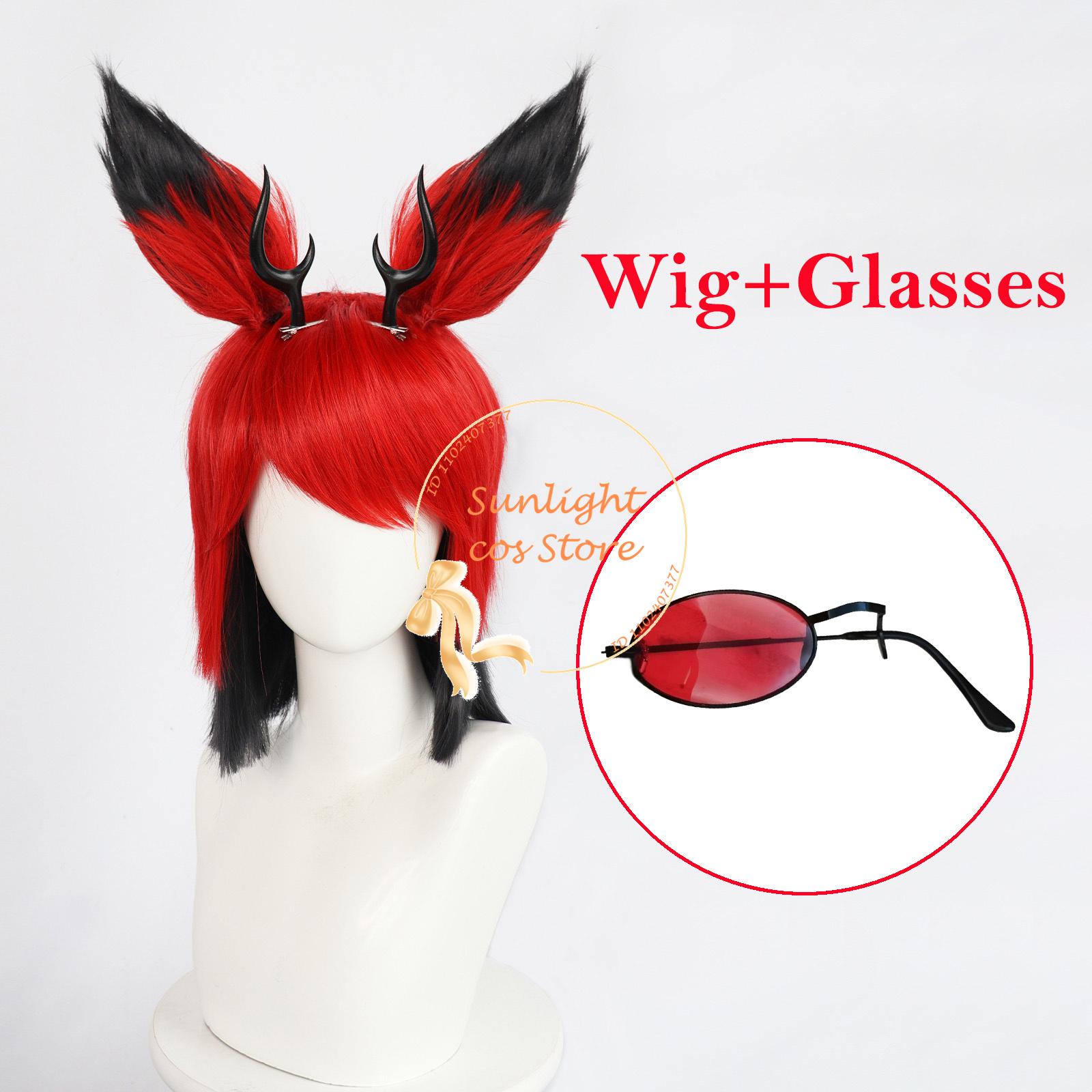 Perruque Cosplay Alastor Hôtel Perruques Courtes Rouge Noir Perruque Anime Alastor Oreille Cheveux Synthétiques Résistants à la Chaleur Perruques Halloween + Bonnet pour Perruque One Size red