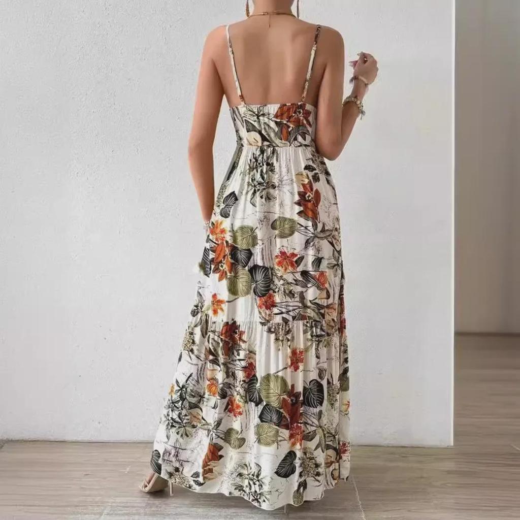 Women's Plant Print Ruffle Hem Sundress 2024