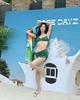 Women's Summer Sexy Green Satin Bikini with Skirt-Style and Split, Three-Piece Set