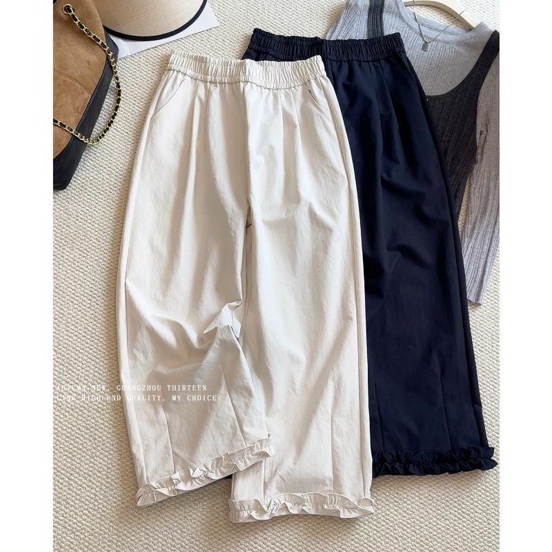 Design Sense Fungus Edge Splicing Wide-leg Pants Women's Early Autumn New Women's Straight Nine-point Casual Pants Tide