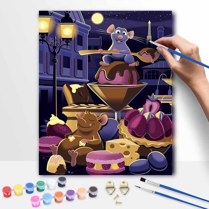 Disney Ratatouille Digital Oil Painting Diy Coloring Handpainted Filling Home Decoration Gift, Cartoon Mouse Paris Food Wall Art Decor