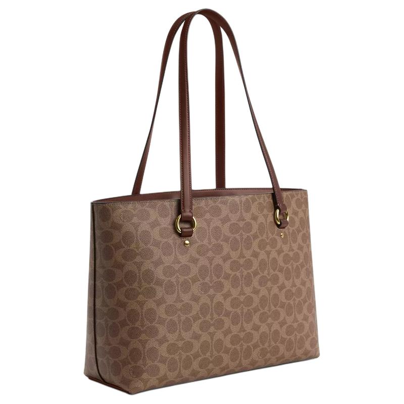 COACH Gallery 34 Printed Logo Coated Canvas Tote Bag Tote Bag Shopping Bag Shoulder Bag Large Size Unisex Couple Style Brown