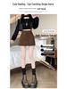 Coffee Suede A-Line High Waist Thickened Short Skirt - Plus Size Women's Hip-Hugging Slim Fit for Spring and Autumn