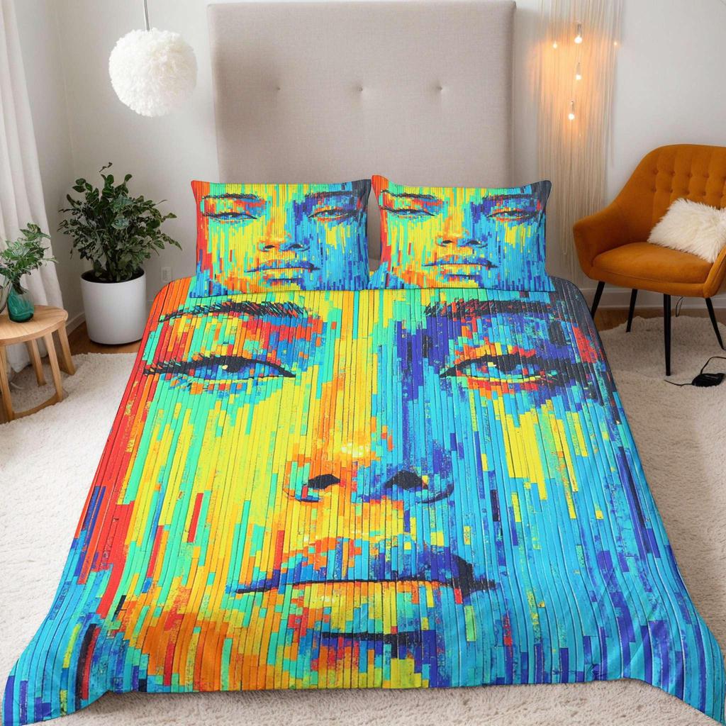 Human Face Comforter Cover Sets For Teens Lightweight Down Quilt Covers Abstract Shape Face Pattern Bedspread Cover No Comforter