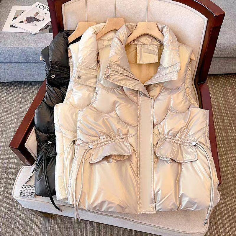 Jesienna i zimowa ciepła kurtka bez rękawów Luźna pikowana kamizelka Kobiety noszą modną kamizelkę