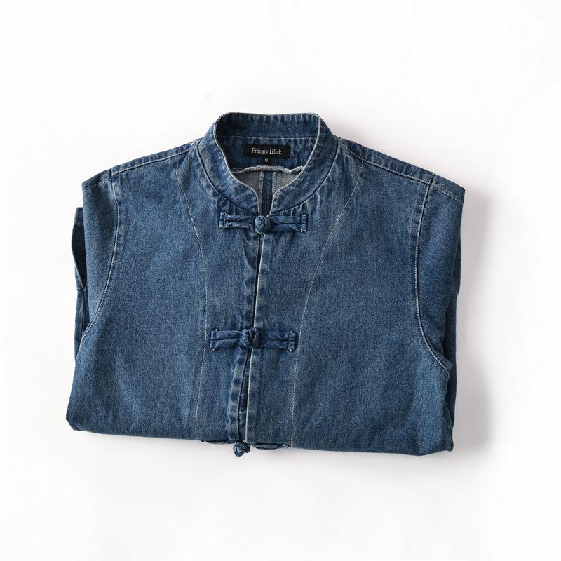 Yu Wenle Retro Washed Tang Suit Denim Jacket – Men's Casual Loose Fit