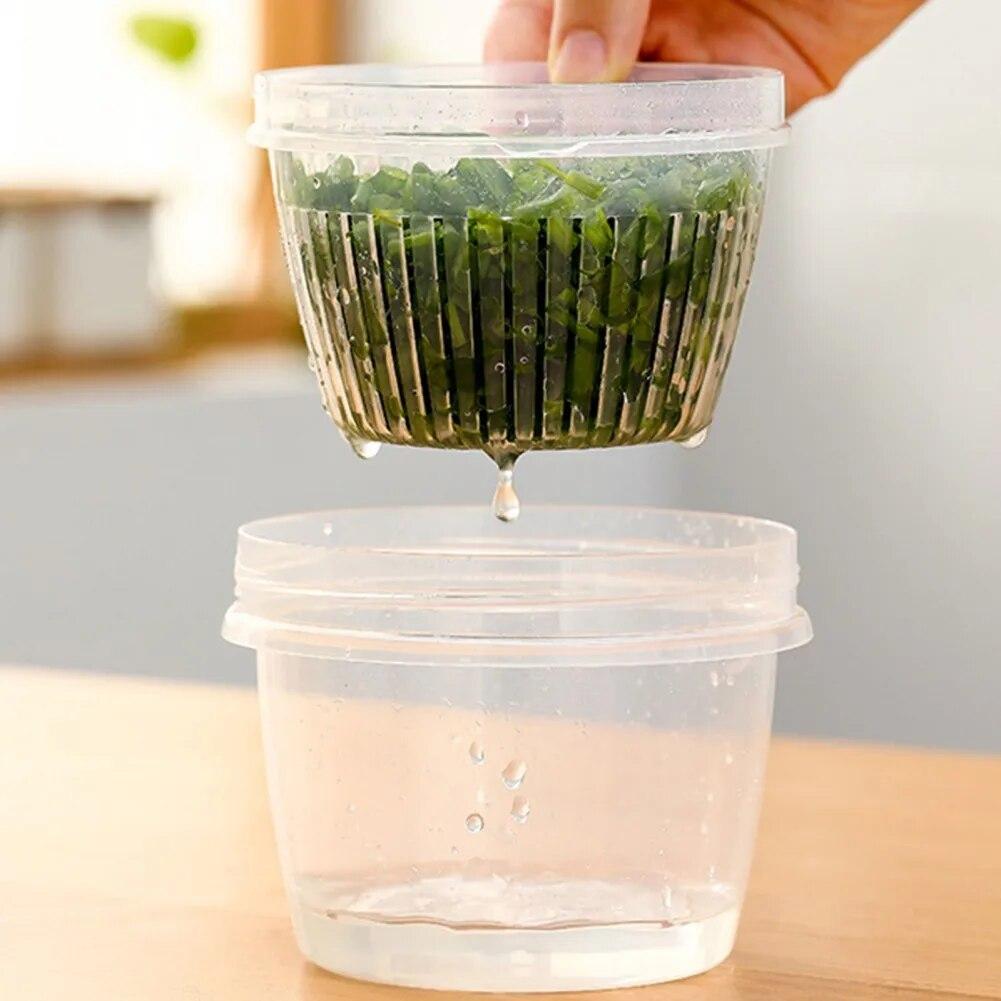 Double-Layer Drain Basket Lid Refrigerator Crisper Round Washing Vegetable Basket Kitchen Organizer