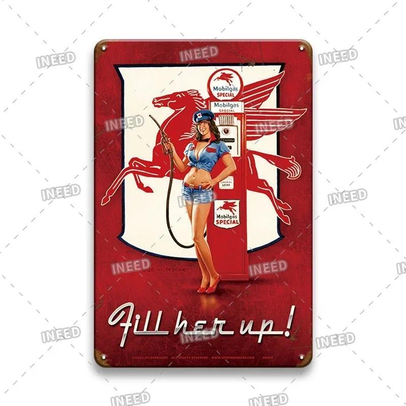 Retro Sexy Beauty Aluminum Poster - Men's Metal Plaque, Garage Cave Workshop Wall Decor