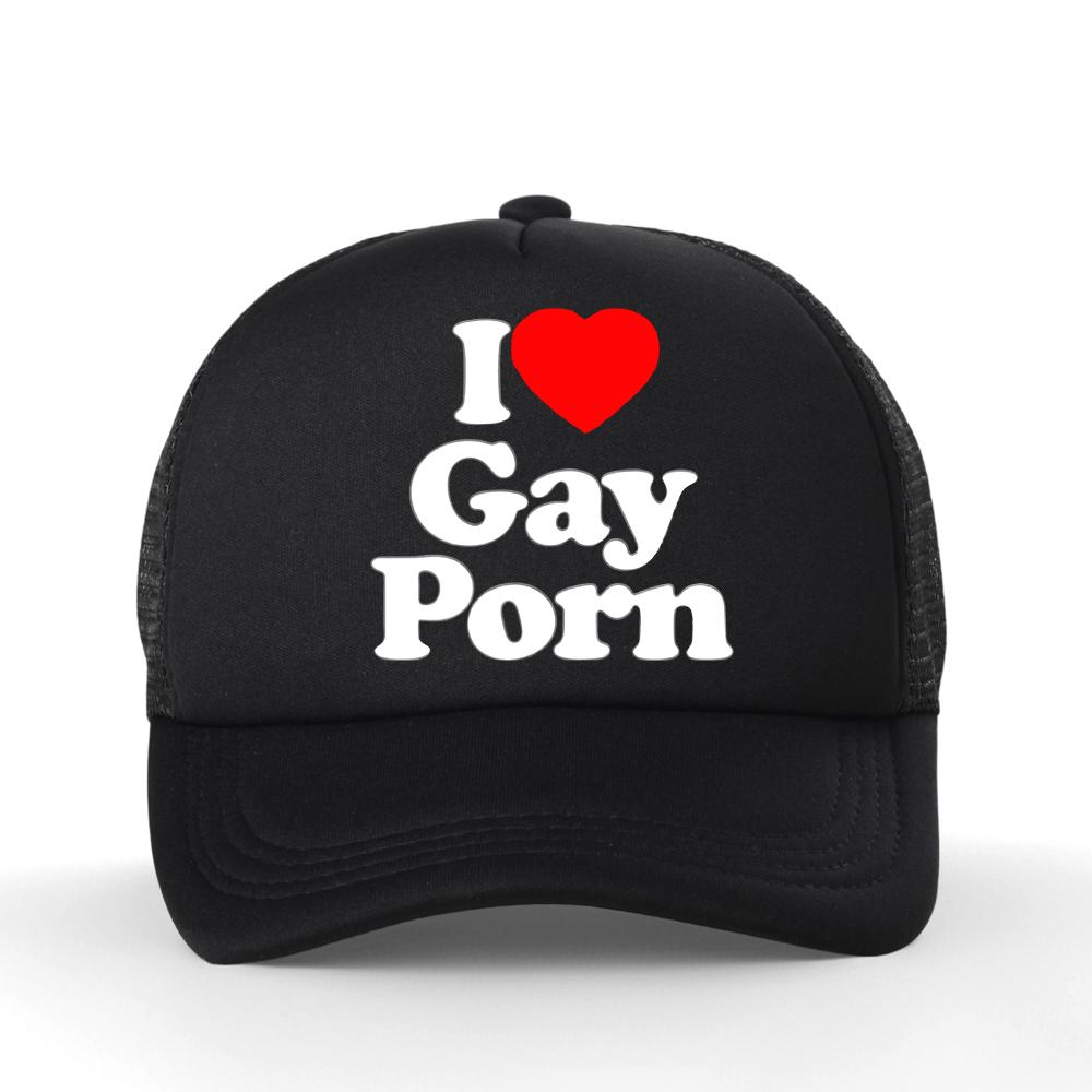 I Love Gay Porn Baseball Cap Unisex Summer Casual Adjustable Snapback Streetwear Breathable Sun Hat Mesh Trucker Cap