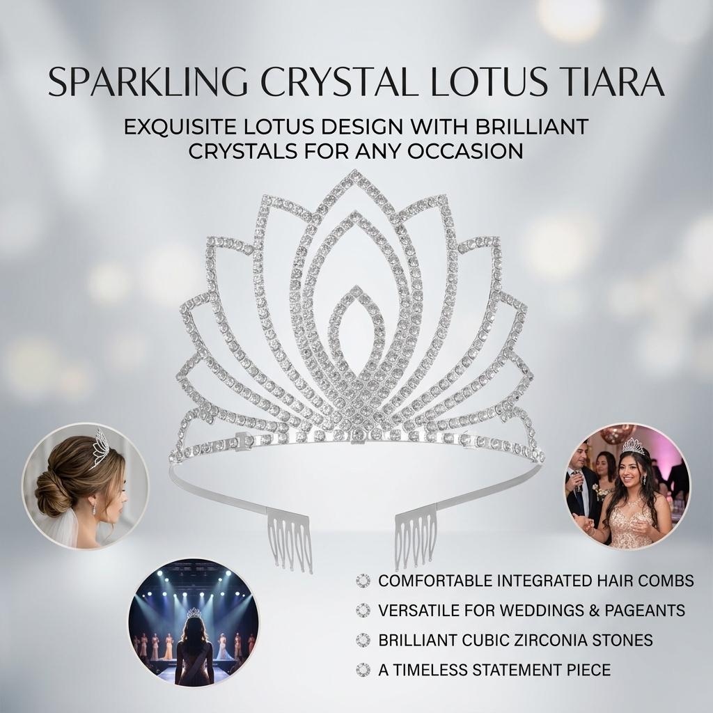 Sparkly Rhinestone Crown Hairband Elegant Crystal Bridal Tiaras Alloy Wedding Headpiece for Bride and Bridesmaids Hair Jewelry