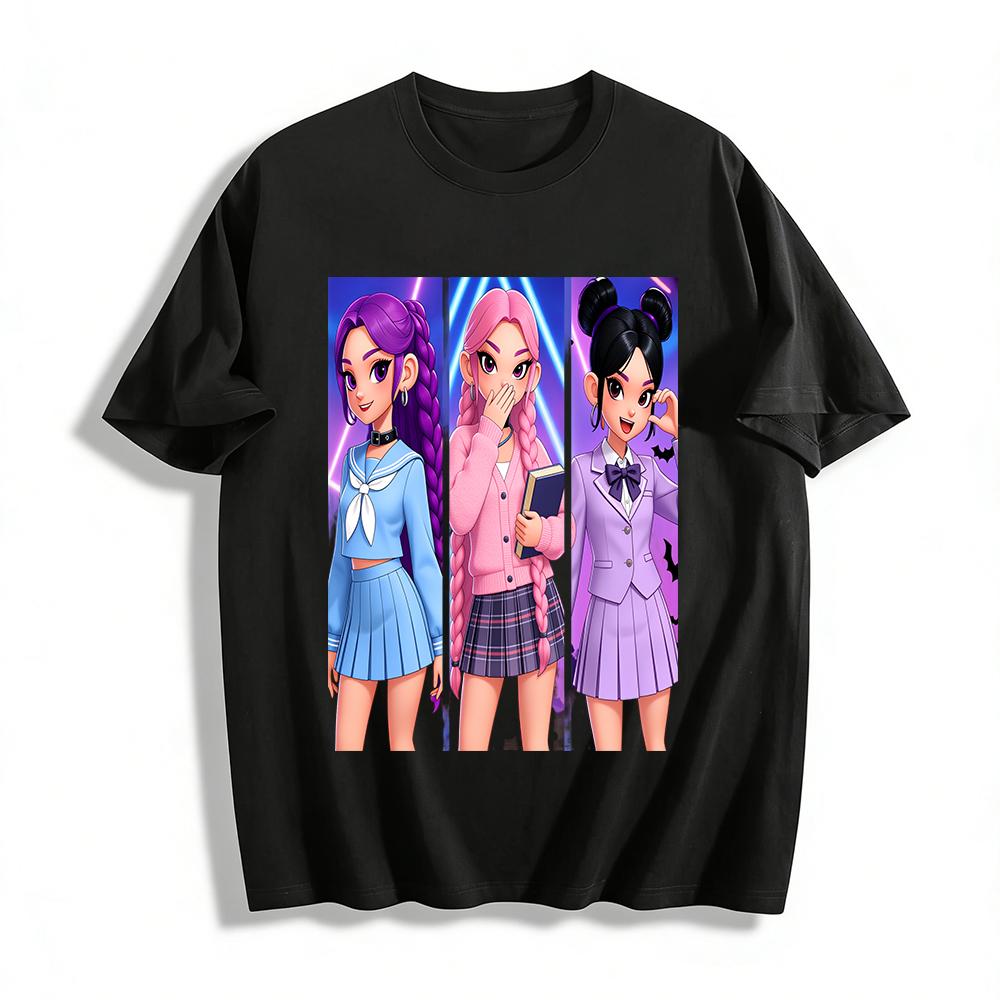 

Cute Cool Anime School Girls Print Tops Trendy Personalized Cartoon Character Pattern Casual Tees Pure cotton T-shirt XXS