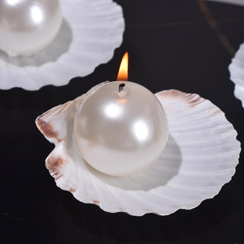 1PC With Shell Tray Dinner Aromatherapy Candles Luxury White Party Pearl Scented Candle Background Props Smokeless Romantic