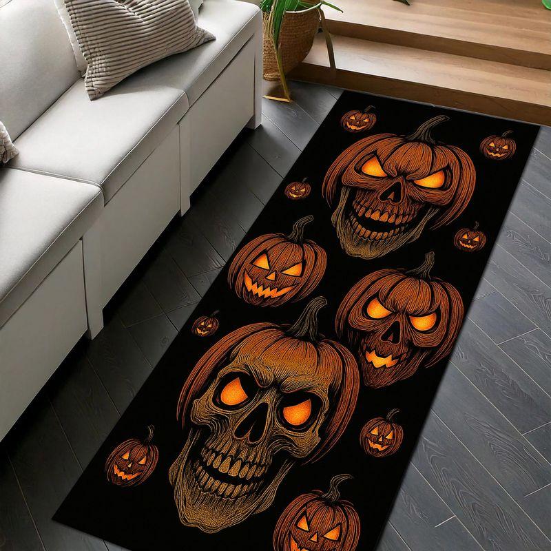 Halloween Skull Pumpkin Runner Rug Spooky Non-Slip Hallway Carpet Entryway Floor Mat Scary Holiday Decor