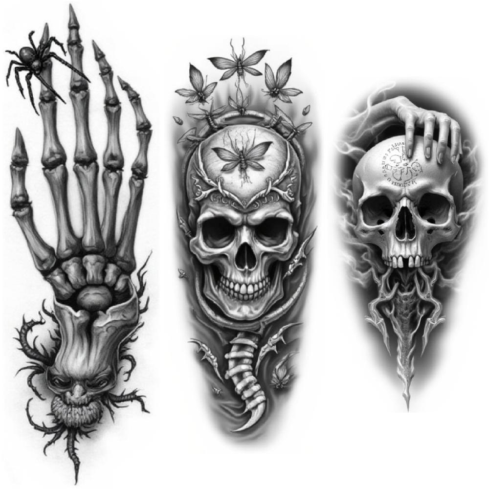 3pcs Temporary Tattoo Realistic Temporary Tattoos Wings Bats Skull For Men Women Arms