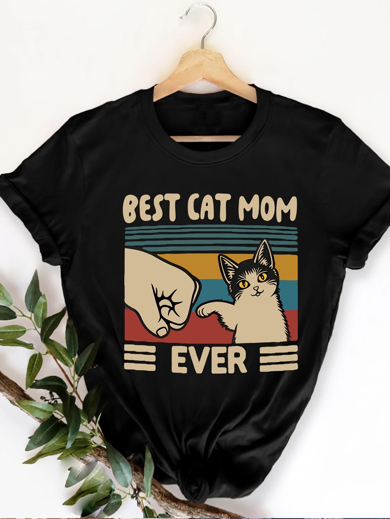 

Best Cat Mom Ever Graphic Womens Casual TShirt Cute Cartoon Cat Design Round Neck Short Sleeve Tee Summer Top for Cat Lovers 4XL
