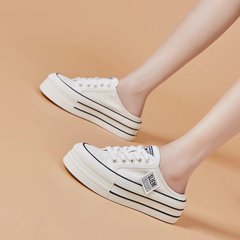 Classic platform canvas shoes women's spring and summer 2025 new thin breathable explosive muffin casual shoes heightening white shoes