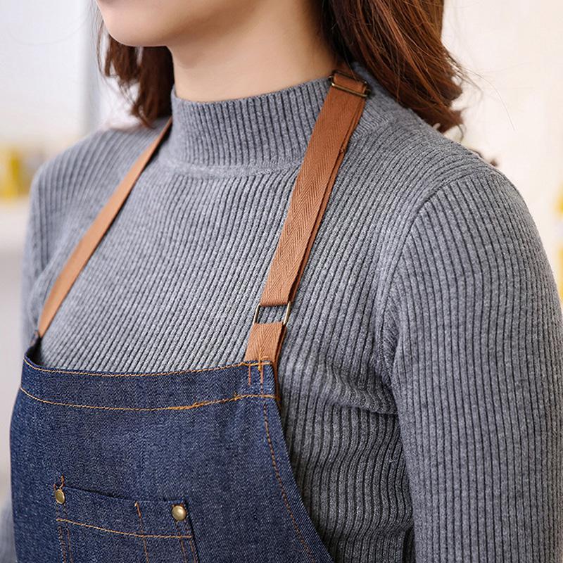 Adults Denim Blue Cooking Kitchen Restaurant Work Bib Apron Dress With Pocket