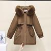 2025 New Pie Overcomes Plush Padded Padded Padded Jacket Women's Medium and Long Large Fleece Collar Plush Edition Slim Padded Jacket Thick Jacket