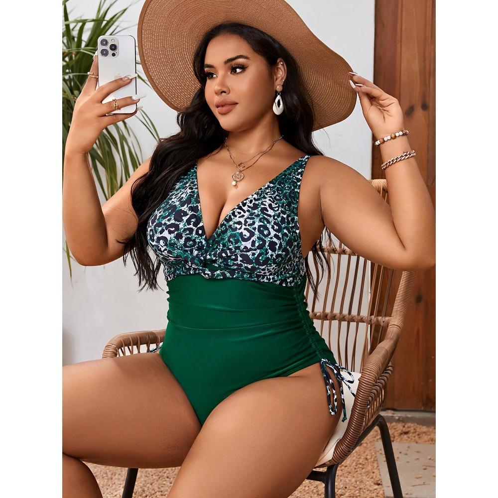 Large-size One-piece Swimsuit Women One-piece Lace-up Drawstring Briefs, Thin and Thin Printed Multi-color Swimsuit