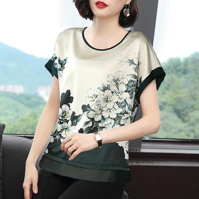 Women's 2023 Summer Loose-Fit Printed T-Shirt, Large Size, Short Sleeve, Belly-Covering, Perfect for Middle-Aged Moms
