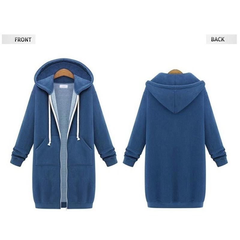 Lange Damen-Sweatshirt-Mantel mit Kapuze, lässige Taschen, Reißverschluss, Oberbekleidung