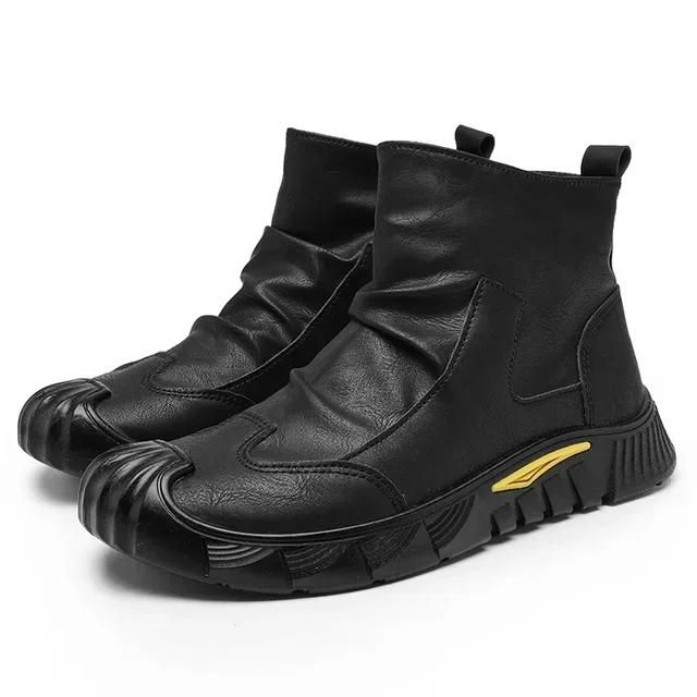New Retro Men's Ankle Boots with Zipper, Casual High Top Men's Hiking Boots, Classic Leather Boots, Fashionable Motorcycle Shoes