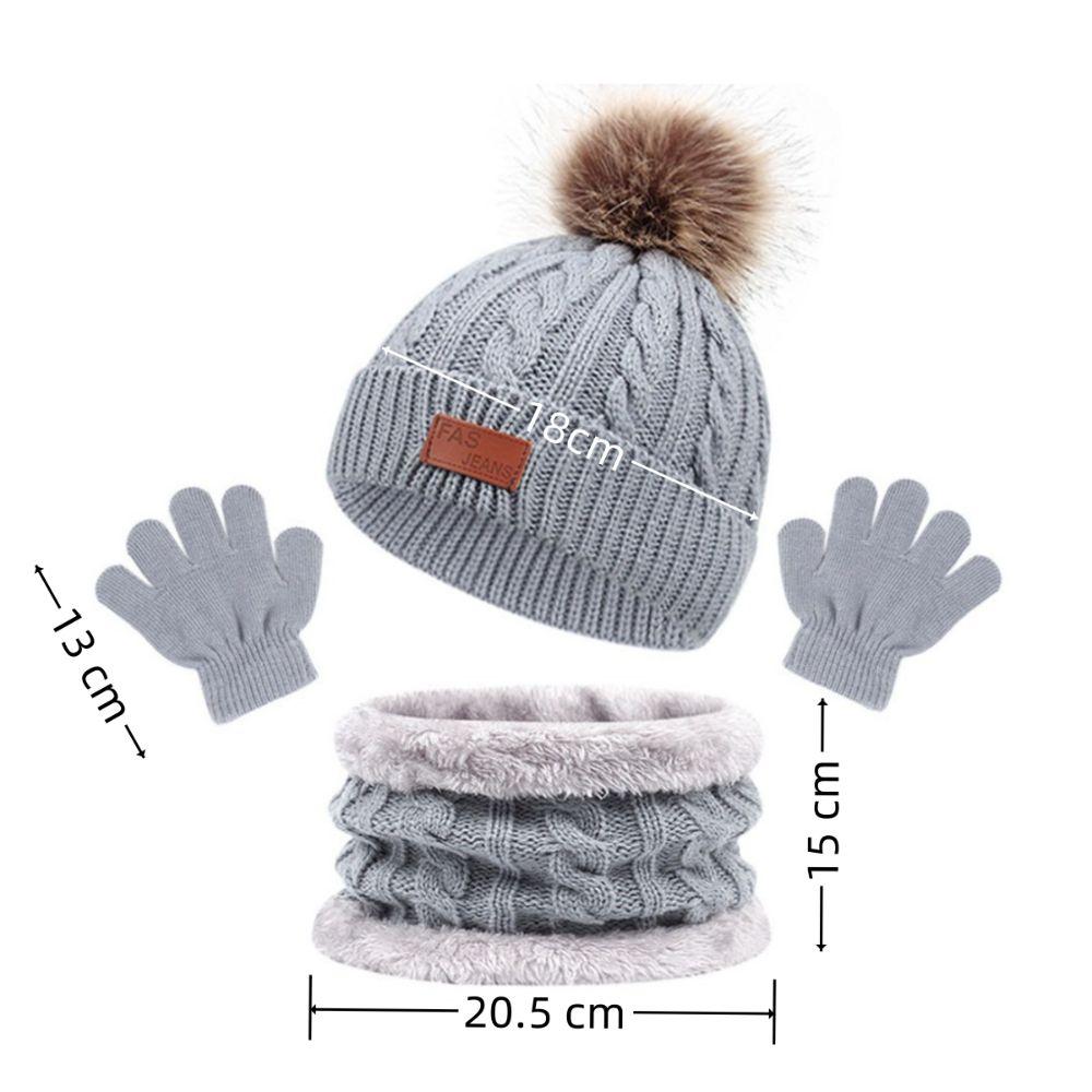 3Pcs Pompom Baby Hat Scarf Gloves Set Solid Color Bonnet Gloves Kits New Knitted Hats Scarfs