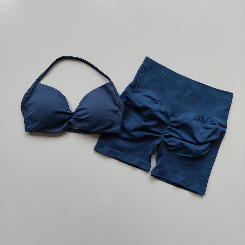 

Yoga Set for Women, Breathable Quick-Dry Fitness Training Wear, Beautiful Back Design, Supportive Bra, High-Waisted Butt-Lifting Shorts for Summer Gray Blue S
