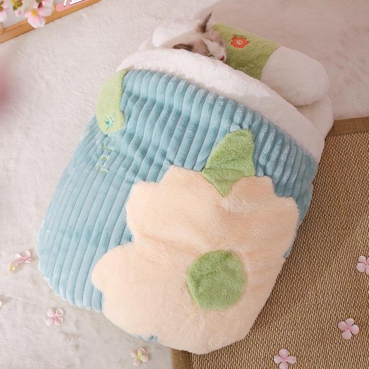 Winter warm semi-sealed pad cat bed cushion blanket for pets washable security dog tent cute slippers tunnel house thick